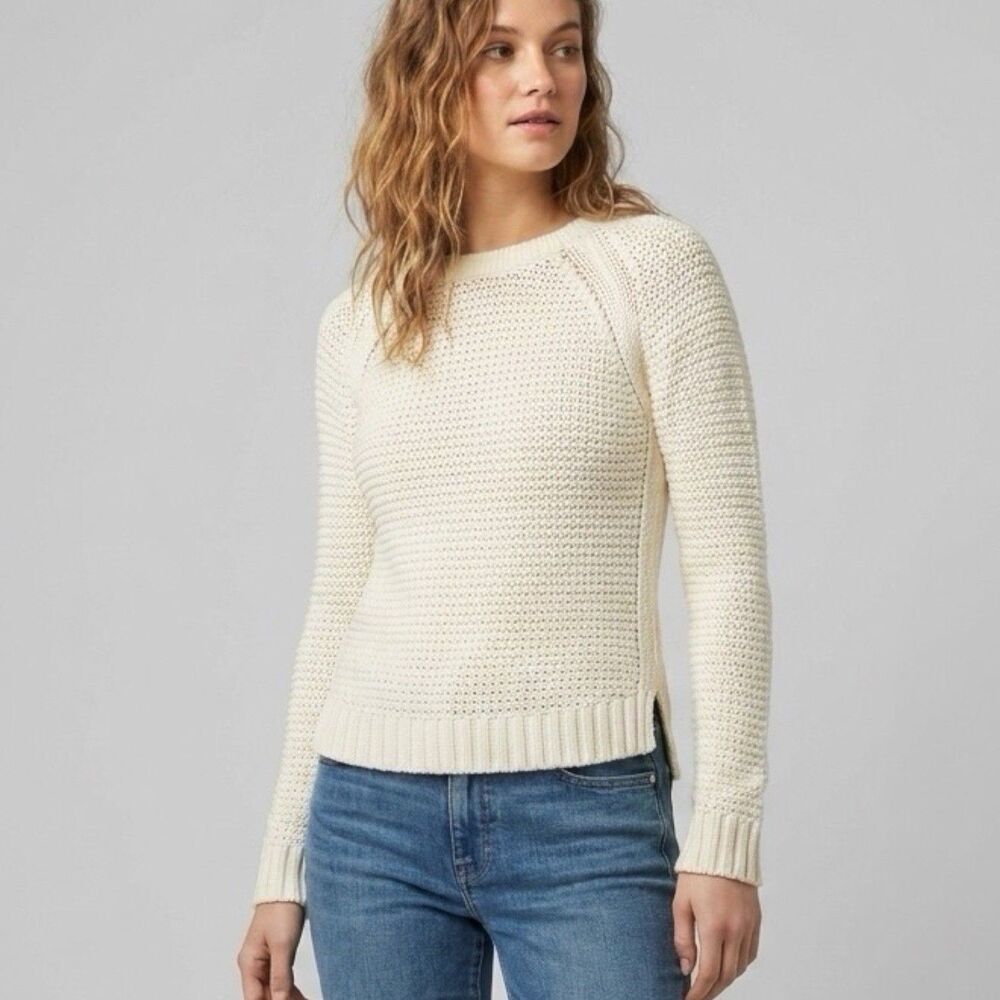 Banana Republic Sweater Wool Blend Small Ivory Knit Pullover Ribbed Waffle Fall